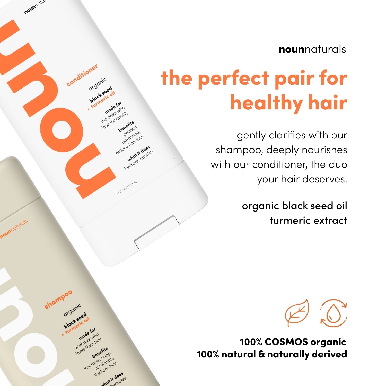 Organic Black Seed & Turmeric Hero Duo – Gentle Cleansing Shampoo and Deep Hydrating Conditioner | 100% COSMOS Certified Ingredients - Noun Naturals Habibi Oil - Habibi Life - Noun Beard Oil - Habibi Oil - Hair Growth Oil